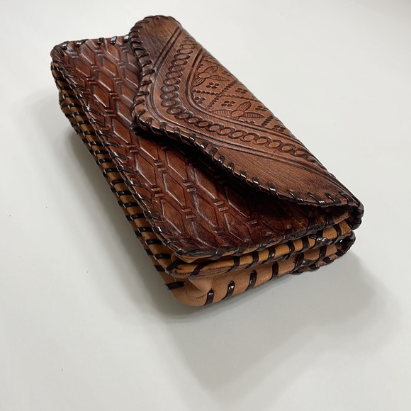 Genuine Handmade Leather Double Pattern Coffee Brown Women Bags Wallet - Picture 7 of 7